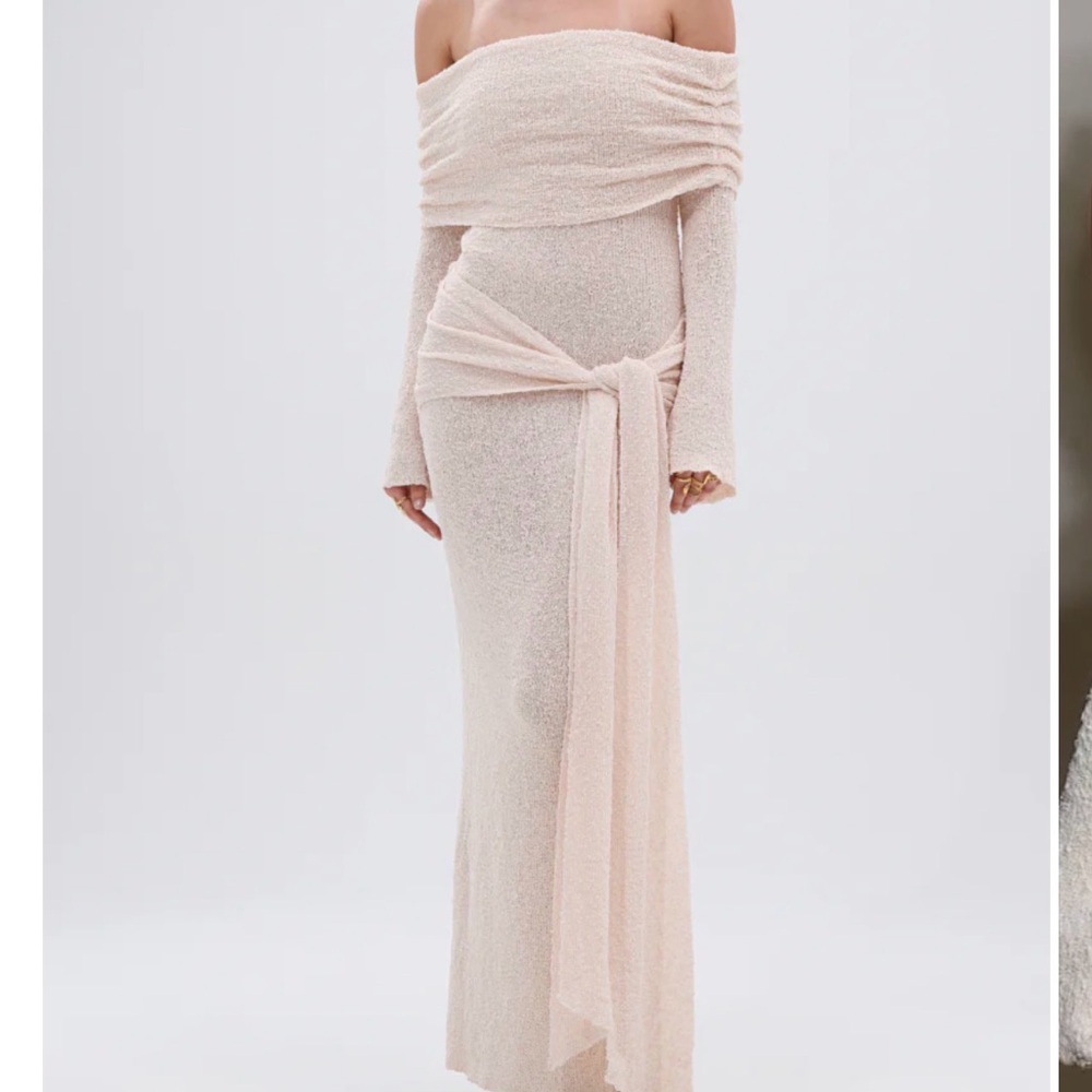 AKIRA Off-Shoulder Cream Maxi Dress